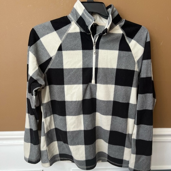 Eddie Bauer Women Checkered Plaid Quarter Zip Fleece Sweatshirt Size L - Picture 1 of 4